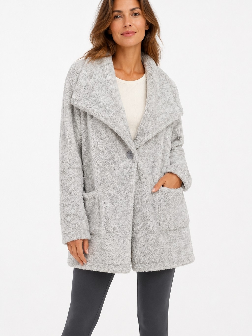Hugs From Soft Surroundings Hug-Me Plush Gray Cardigan Medium cozy comfy